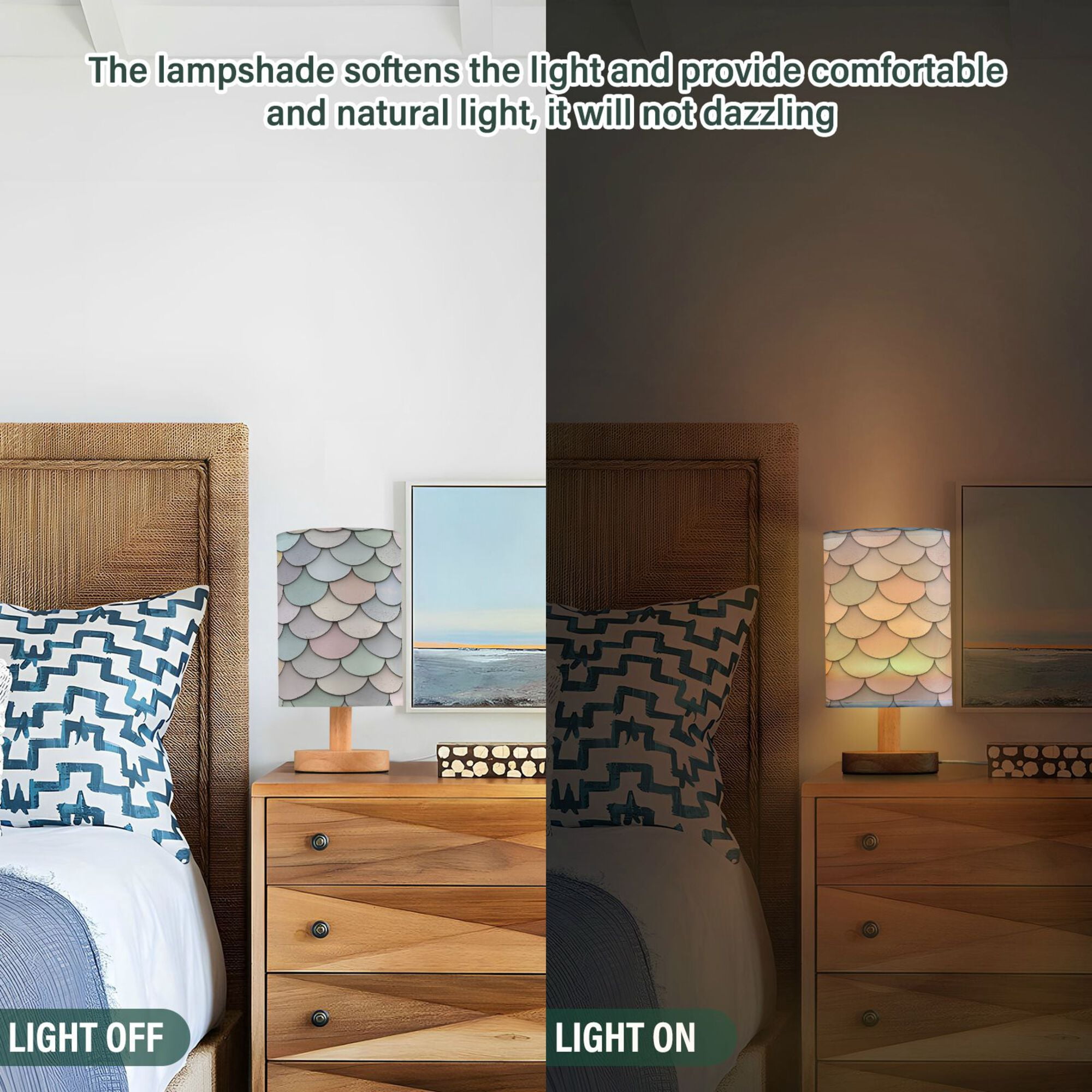 Yayeee Table Lamp for Bedroom Nightstand LED Portable Bedside Warm Light, Light Blue Shimmering Pattern