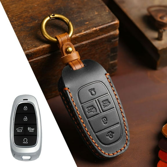 KERISTE Leather Case for Hyundai Santa Cruz 2022 on 5 Buttons Keyless Remote Black