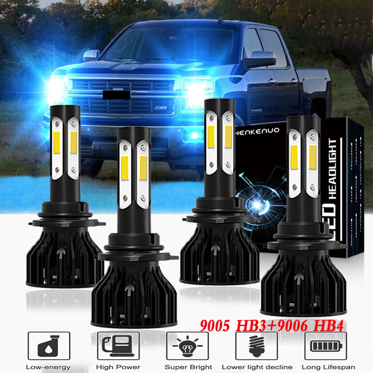 9005 9006 Combo LED Headlight Bulbs for 1999-2006 Chevrolet Silverado 1500 2500