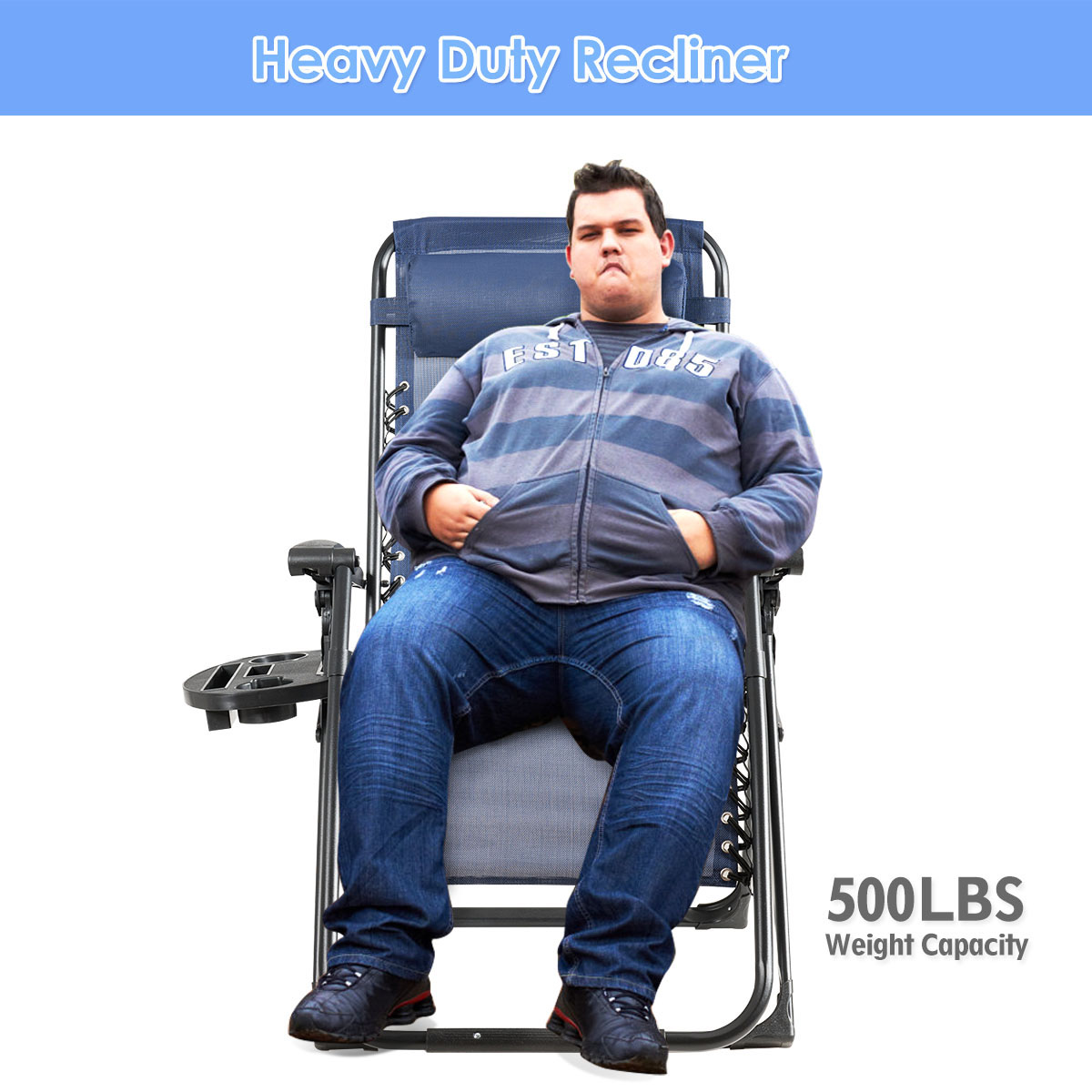 2PC Zero Gravity Chair Oversize Lounge Patio Heavy Duty Folding Recliner Blue - image 5 of 10