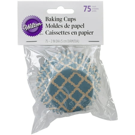 Standard Baking Cups-Unbleached Turquoise Quatrefoil 75/Pkg