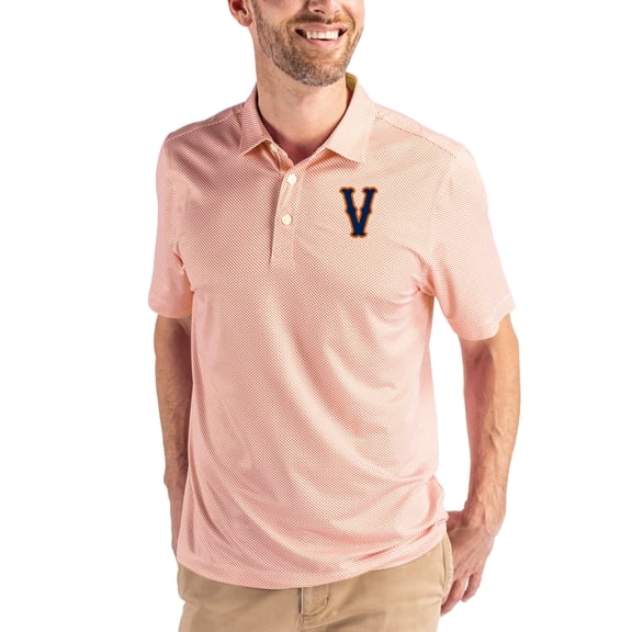 Men's Cutter & Buck White/Orange Virginia Cavaliers Vault Pike Eco Symmetry Print Stretch Recycled Polo