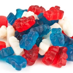SweetGourmet Freedom Gummi Bears | Strawberry Banana, Blue Raspberry, Cherry Flavors Bulk Red, Blue, White Gummy Candy | 4
