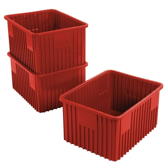 Plastic Dividable Grid Container, 22-1/2"L x 17-1/2"W x 12"H, Red, Lot of 3