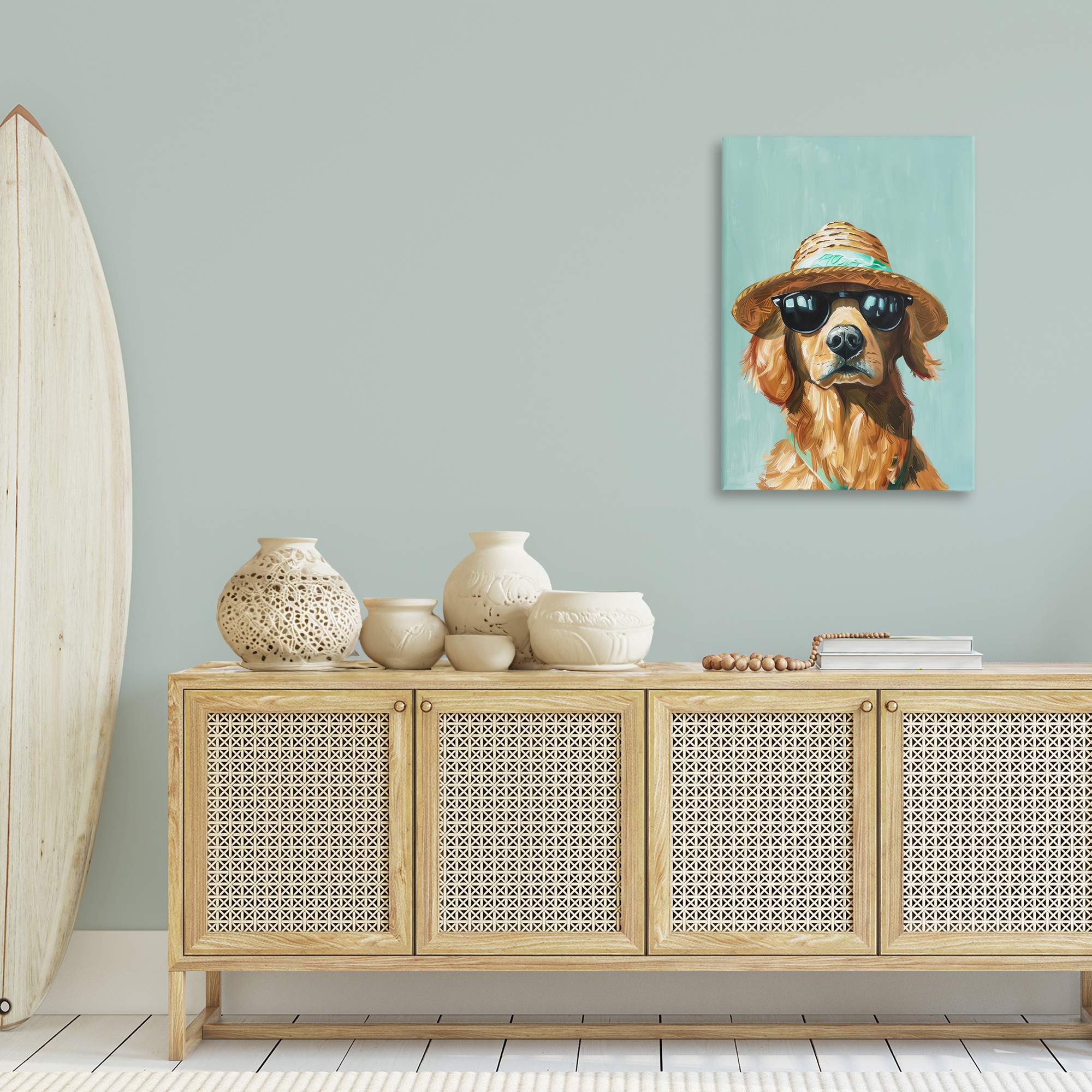 Stupell Industries Beach Ready Dog Animals & Insects Painting Gallery Wrapped Canvas Art Print Wall Art, 24 x 36