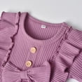 thumbnail image 2 of Newborn Baby Girl Clothes Solid Long Sleeve Ruffle Romper Pants Set 3PCS Fall Outfits Purple, 2 of 6