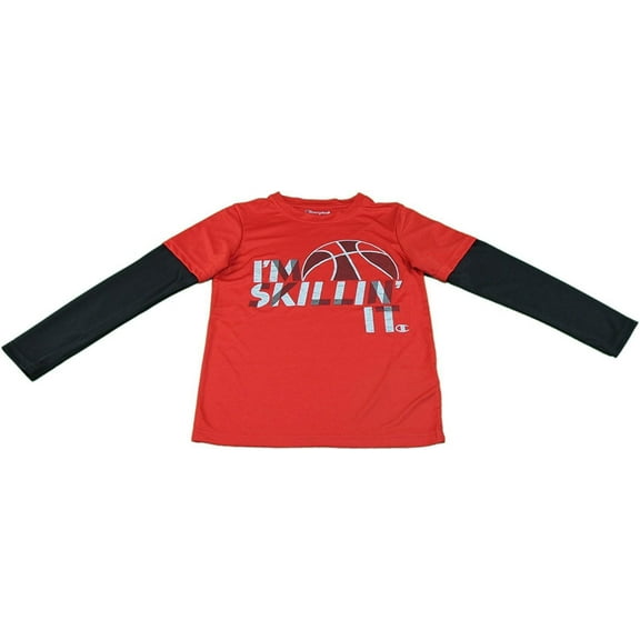 Champion Authentic Boys Size 7/8 "I'm Skillin It" Long Sleeve Top, Crimson/Black