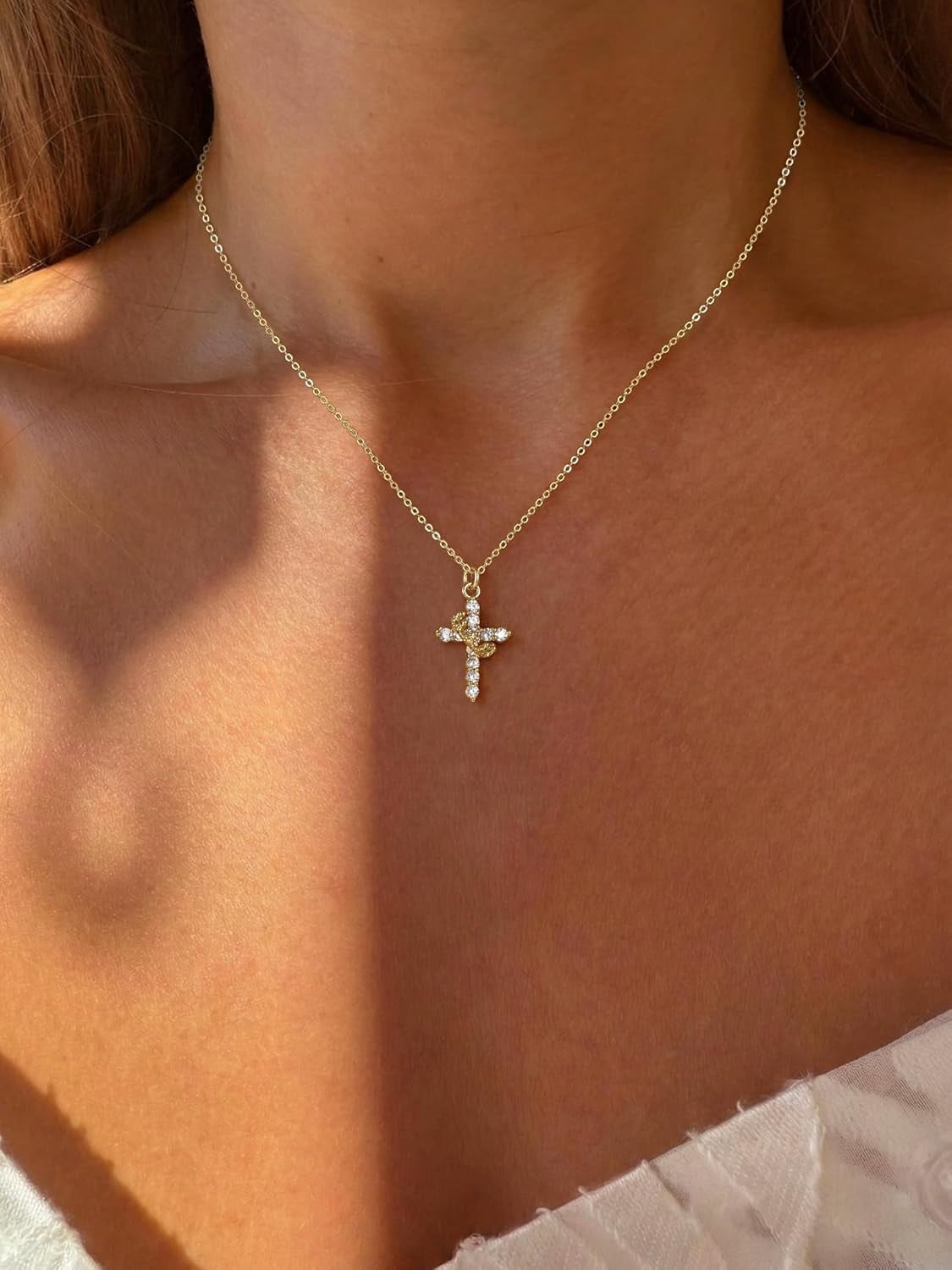 Soleilie Christian Gift Stocking Stuffers Cross Necklace for women-Dainty 14k Gold Plated/Silver Plated Pendant Necklaces Simple Cute Tiny Necklace Jewelry for Women