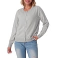 thumbnail image 2 of JWD Women Open Front Cardigan Buttons Long Sleeve Lightweight Knit Sweater Light Gray L, 2 of 6
