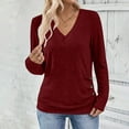 thumbnail image 3 of Womens Long Sleeve Shirts V-Neck Fashion Casual Blouses Tops Fall Outfits Basic Tees Shirt Pullover Loose Trendy Comfortable Winter Clothes, 3 of 8