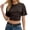 Brown, variant on Short Sleeve Tops Basic Tops for Woman Summer Stretch Solid Color Round Neck Fitted Crop Top