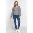 thumbnail image 2 of Saronite Basics Classic Long Sleeve Double V Neck Casual Sweater Top, Heather Grey (Women's), 2 of 4