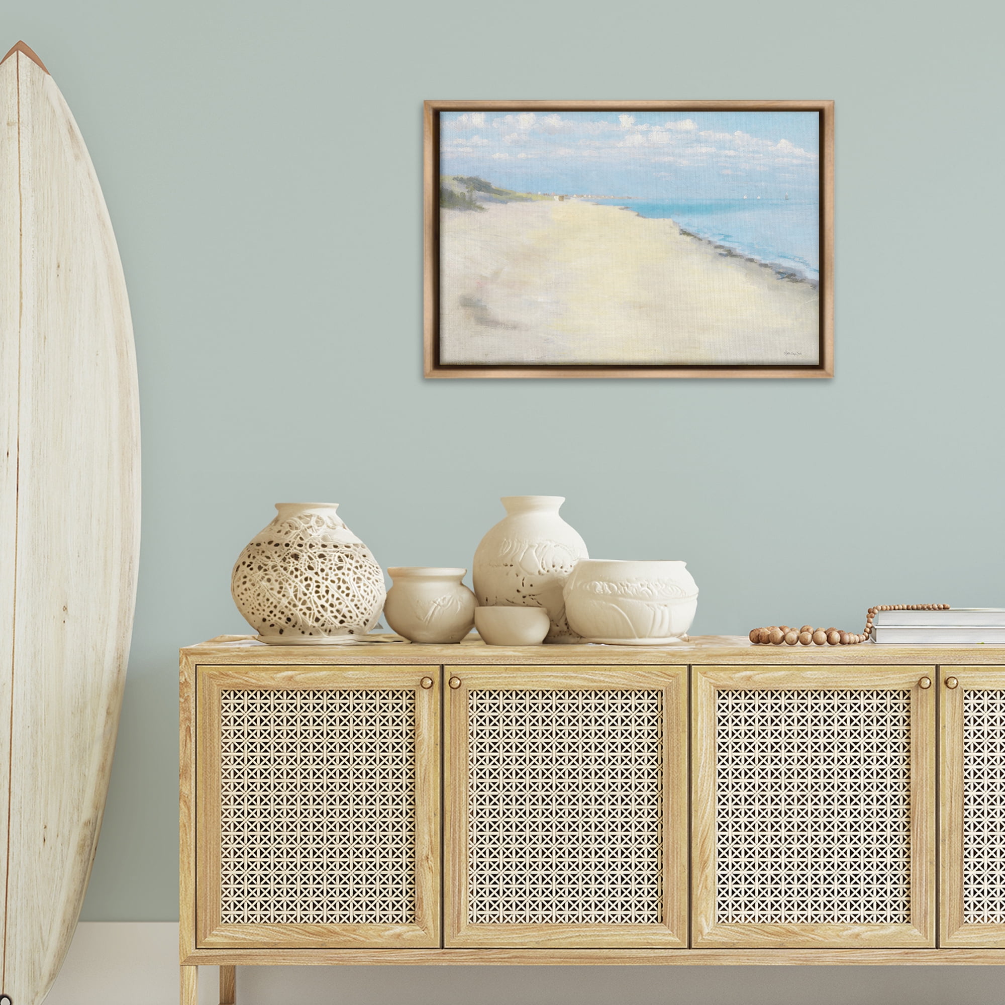 Stupell Industries Solemn Beach Tide Landscape & Nature Painting Brown Floater Framed Canvas Art Print Wall Art, 31 x 21