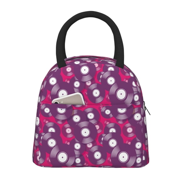 Easygdp Vintage Vinyl Record Bolsa de Almuerzo Insulada Grande, Forro de Aluminio, Diseño Espacioso, a Prueba de Fugas, Ideal para Trabajo, Picnics, Viajes y Actividades al Aire Libre