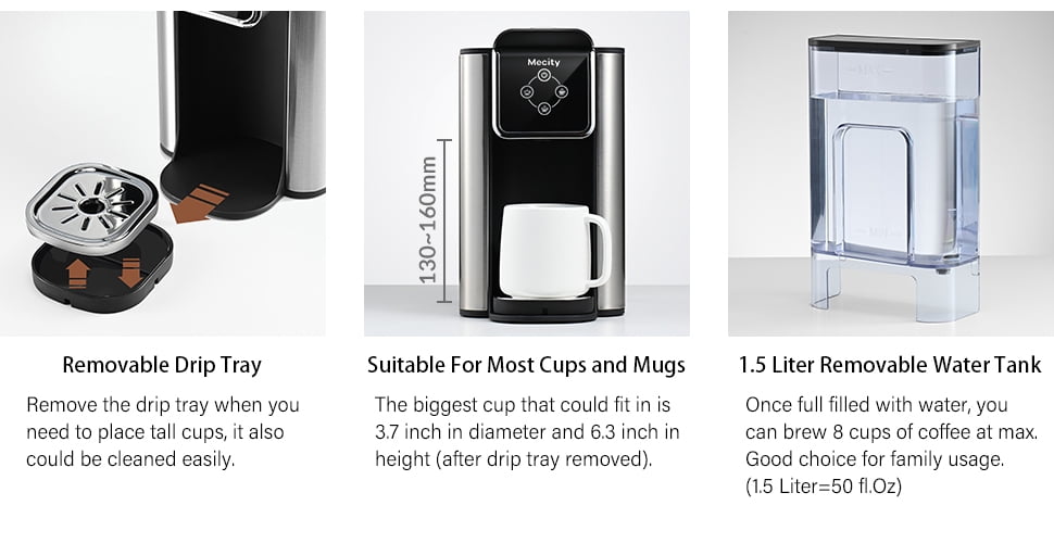 Mecity Coffee Maker 3 in 1 Single Serve Coffee Machine, Compatible with K cup Capsules, Instant Coffee Pot, Tea maker, 6,8,10 Oz Cup, Removable 50 Oz Water Reservoir, 120V 1150W, Black