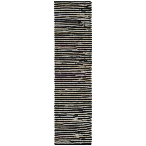 SAFAVIEH Rag Fergal Striped Cotton Runner Rug, Black/Multi, 2'3" x 12'