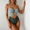 thumbnail image 5 of Womens Cutout One Piece Swimsuit with Color Block Ring Linked Monokini Bathing Suit for Beach Vacation Army Green XL(XL), 5 of 6