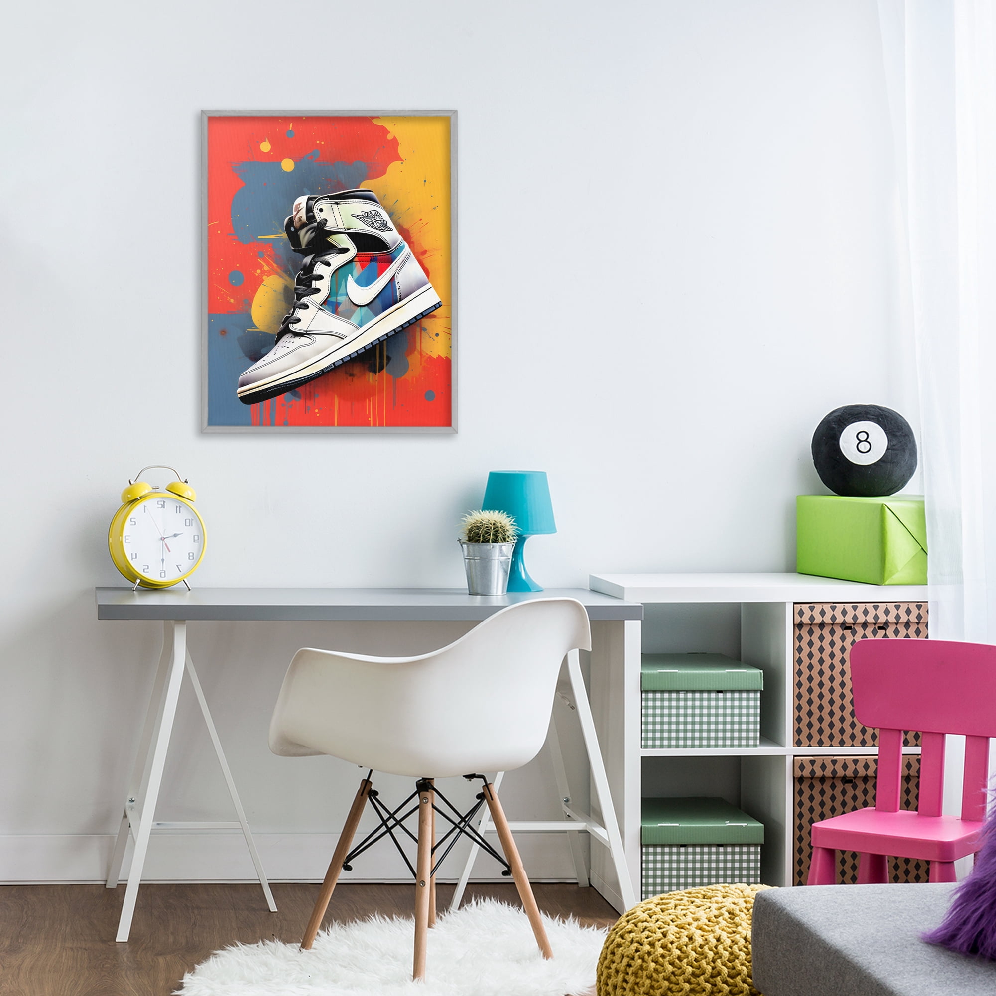 Stupell Industries Shoe With Colorblock Background Gray Framed Giclee Art, design by Creative Studio