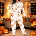 thumbnail image 2 of Xijirk Women Halloween Pajama Set Long Sleeve Boat Neck Top with Jogger Pants Pumpkin Ghost Bow Print Loungewear for Sleepwear and Holiday Party,Beige,XXL, 2 of 7