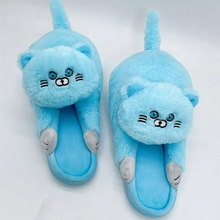 

QWZNDZGR Drop Shipping Colorful Kitty Slippers Women Men Home Shoes 2023 Footsie Blue Cat Slippers Woman Rainbow Shoes Christmas Gift