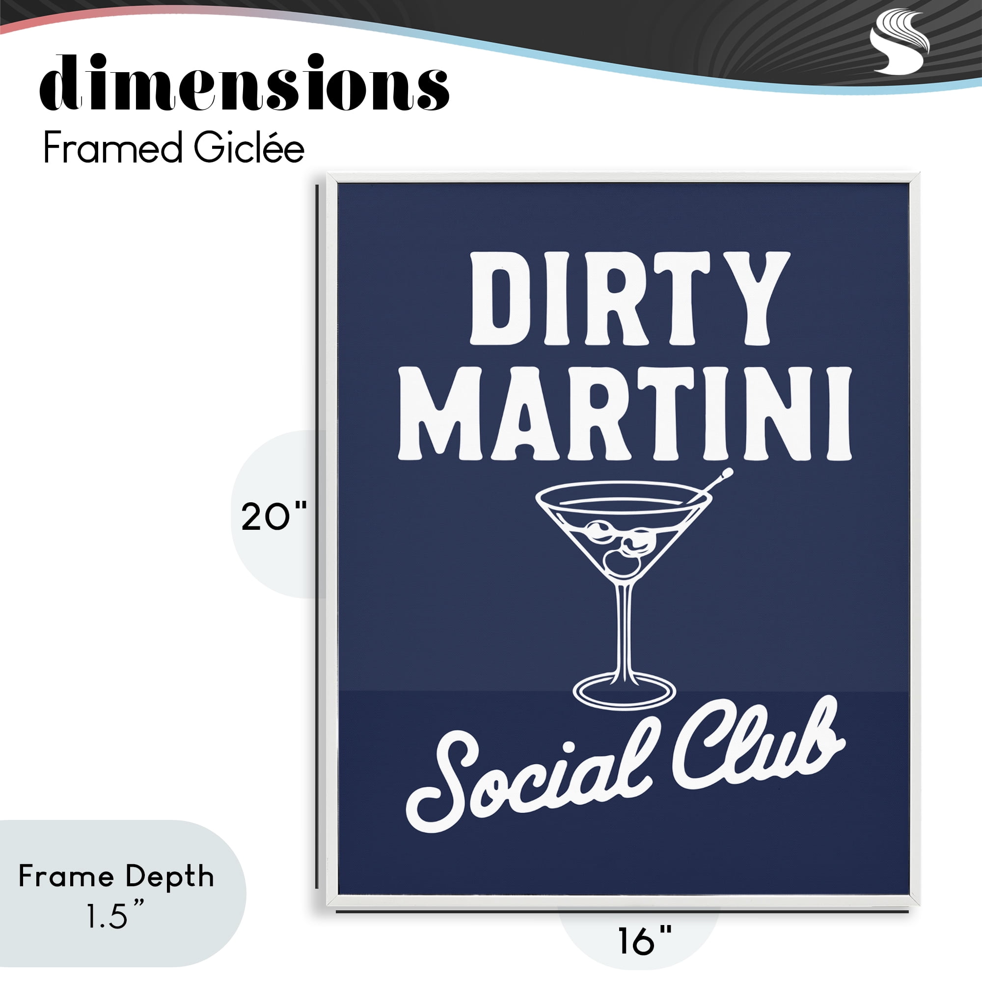 Stupell Industries Retro Dirty Martini Club White Framed Giclee Art, design by Lettered and Lined