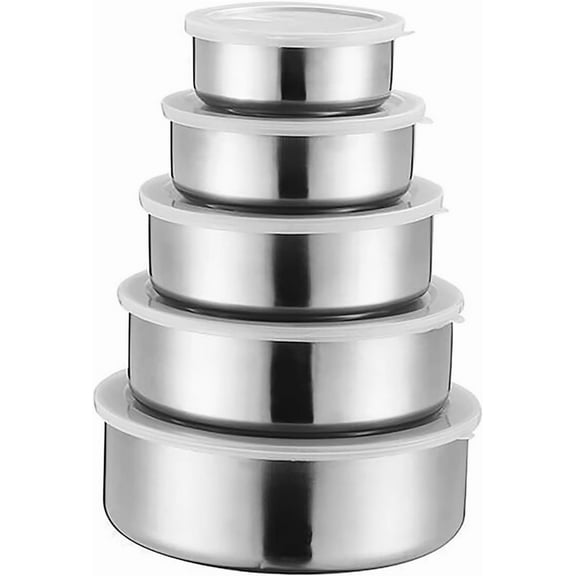 Pakyozj 5 Pcs Stainless Steel Containers with Lids, Stackable Food Container Storage Mixing Bowl Set Reusable Food Storage Organizers for Fruit Vegetable Lunch Salad