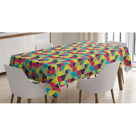 

Colorful Tablecloth Mosaic Pattern with Lines and Hand Drawn Elements Borders with Trapezoid Shapes Rectangle Satin Table Cover for Dining Room and Kitchen 60 X 90 Multicolor by Ambesonne