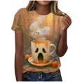thumbnail image 2 of Ichuanyi Halloween Printed Shirts for Women Funny Graphic Round Neck Short Sleeved T-Shirts Novelty Horror Tee Casual Athletic Tops, 2 of 7