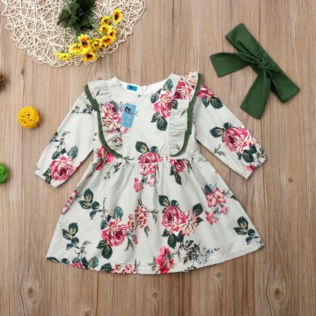 

Baby Kids Girl Princess Long Sleeve Floral Dress cute Girl skirts