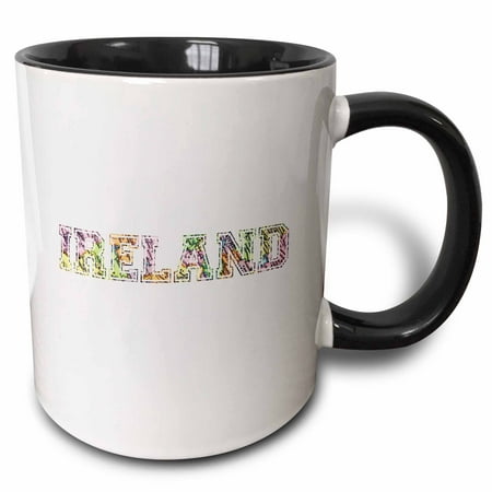 3dRose Ireland text made from colorful Irish vintage map - pastel rainbow - Countries and places souvenirs, Two Tone Black Mug,