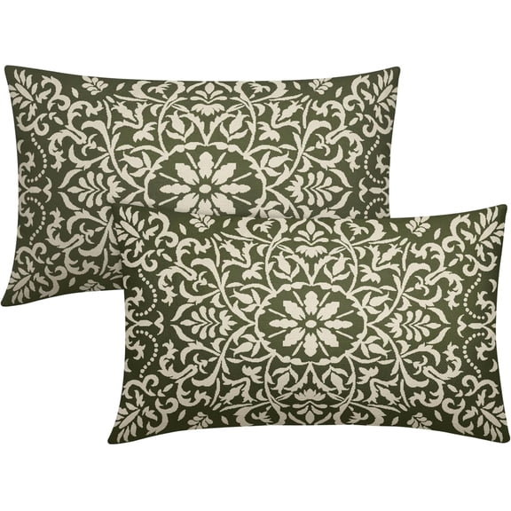 Olive Green Pillow Covers 12x20 Set of 2 Green Cream Bohemian Ethnic Carpet Boho Style Pattern Decorative Lumbar Throw Pillows Outdoor Rectangle Cushion Cases Farmhouse Decor for Home Sofa Bed
