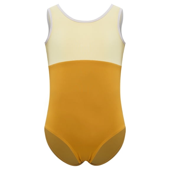 Jhaoyu Kids Girls One Piece Gymnastics Leotards Sleeveless Ballet Unitard Dance Training Bodysuit Yellow 110
