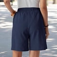 thumbnail image 5 of MDUKONU Women's Classic Linen Shorts Quick Dry Wide Leg with Pockets Blue L, 5 of 6