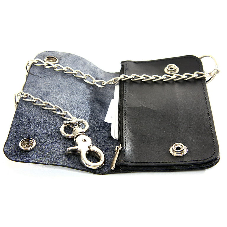 Men's Genuine Leather Biker Wallet with Chain Black Wallet 6.25 x 3.5 inches