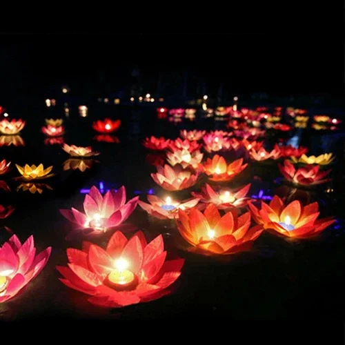 Floating Lotus Lights Water Lily Candles Light For Pool Festival Nigh 12 Pcs
