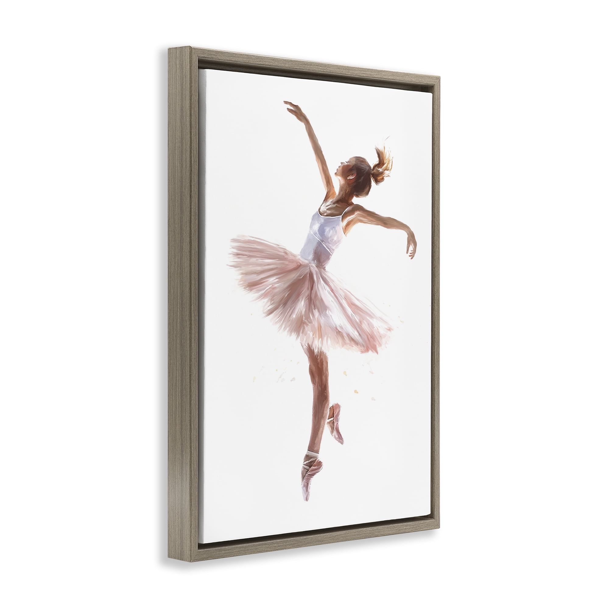Stupell Industries Graceful Ballerina Pose Novelty Painting Brown Floater Framed Art Print Wall Art, 17 x 25