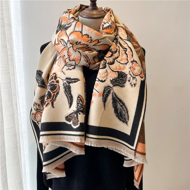Valentine's DayWomen Winter Scarf Floral Pashmina Shawls and Wraps Foulard Blanket Cashmere Female Thick Warm Scarves Stoles Bufanda yaoshenbao LED