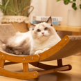 thumbnail image 3 of Cat Hammock Scratcher Bed with Sisal Pad, Elevated Wooden Rocking Chair Lounge for Large Indoor Cats, 3 of 11