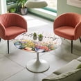 thumbnail image 4 of Colorful Floral Flower Elastic Fitted Round Table Cover Branch Leaves Plant Waterproof Outdoor Tablecloth for Holiday Party, Picnic, Patio & Dining Fits Tables Up to 36"-44", 4 of 8