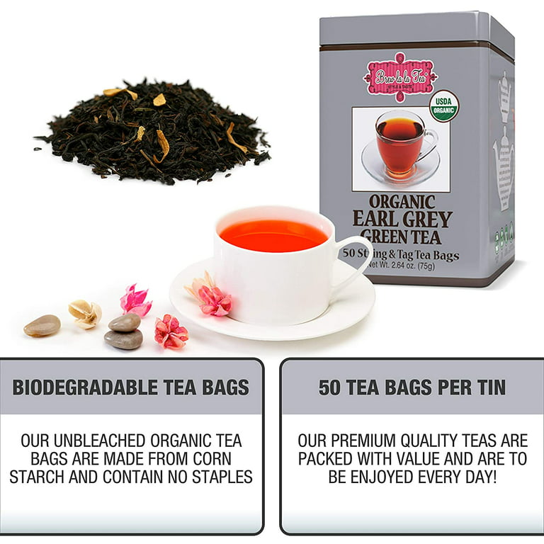  Brew La La Organic Green Tea - Pomegranate Flavor - 50 Tea Bag  Tin - Low Caffeine Tea - USDA Certified Organic : Grocery & Gourmet Food
