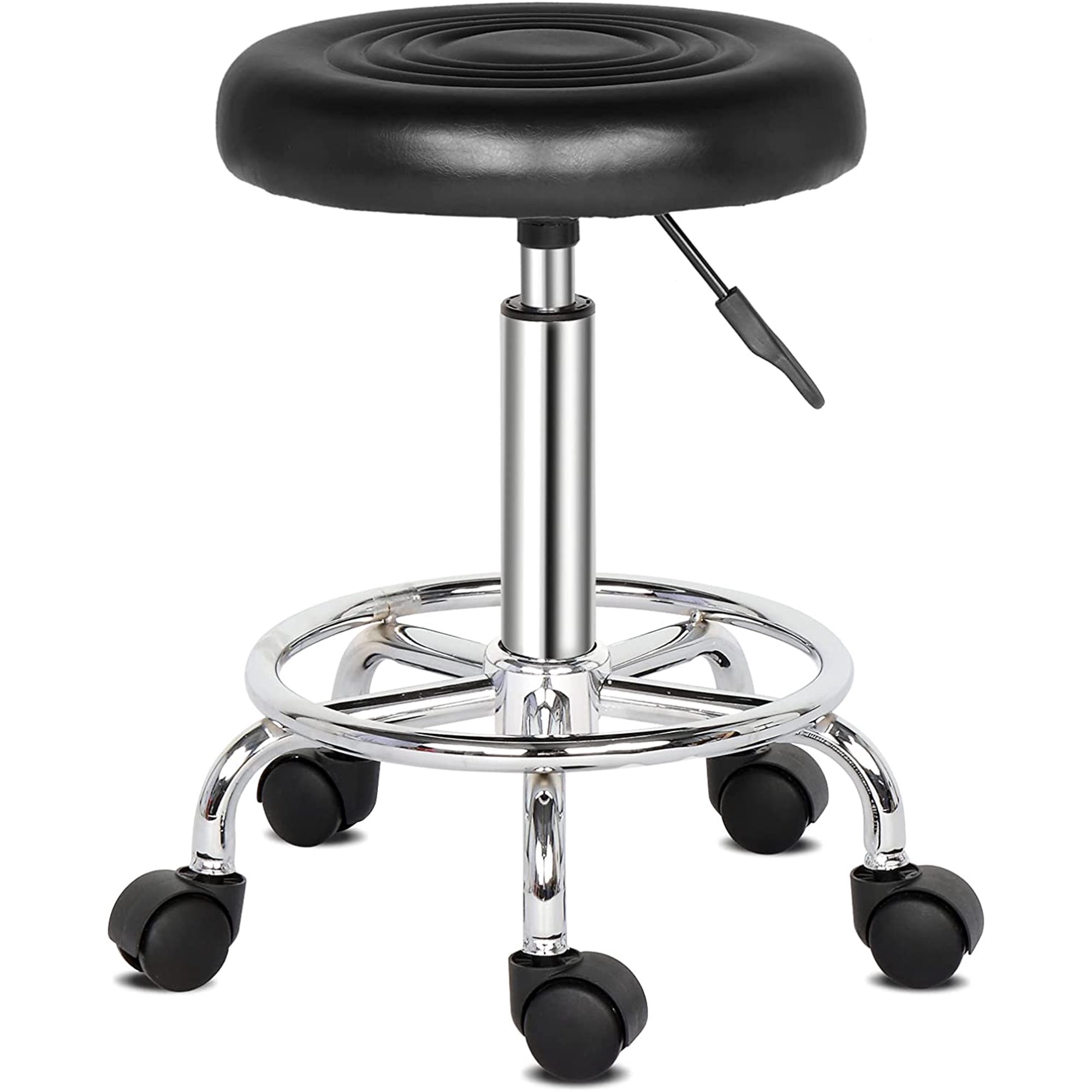 HOMCOM Tabouret De Travail Pivotant 360° - Tabouret à Roulettes Et Ergonomique Avec Dossier Hauteur Assise Reglable 43~1b90bksjppg01