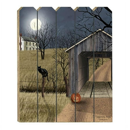 Sleepy Hollow Bridge By Billy Jacobs Printed on Wood Picket Fence Wall Art- Blue