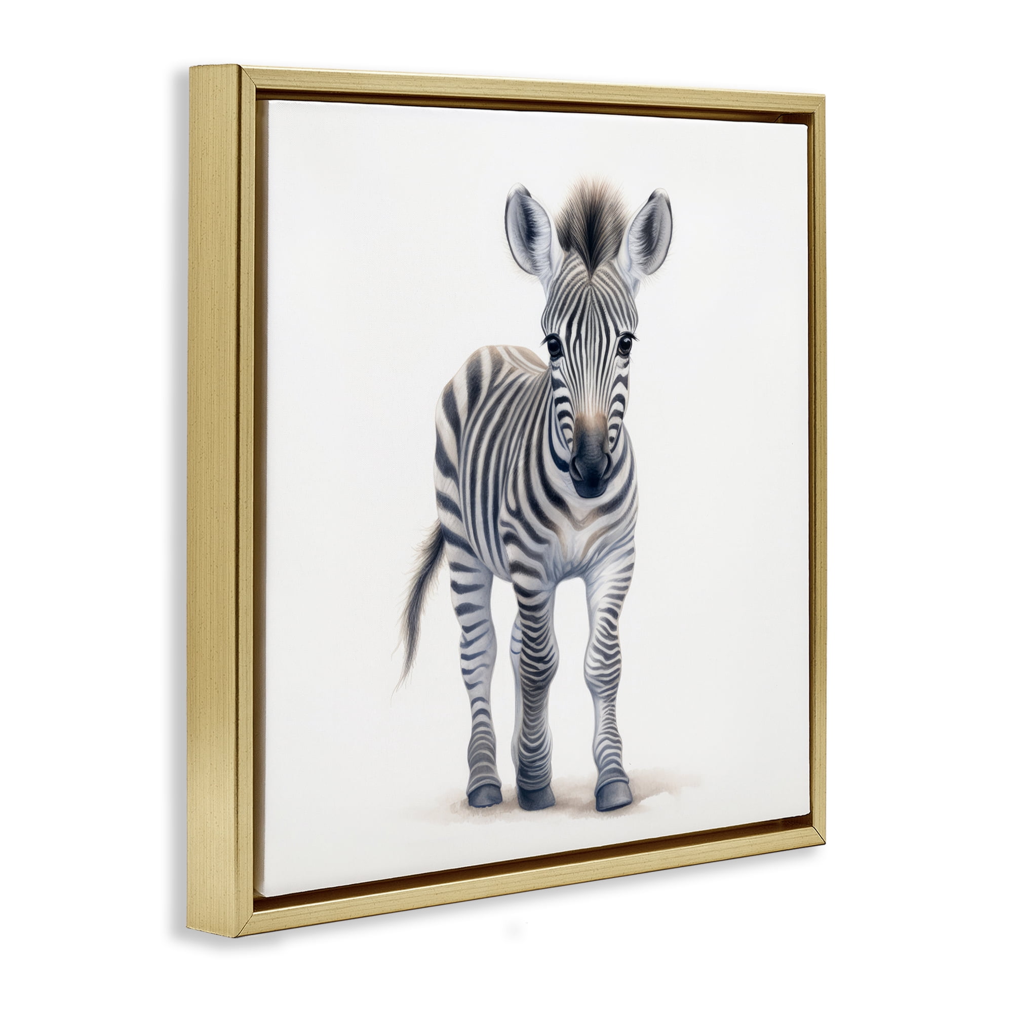 Stupell Industries Friendly Zebra Foal Gold Framed Floater Canvas Wall Art, design by Ray Powers