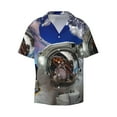 thumbnail image 2 of Lsque Astronaut in Outer Space print Men's Cuban Collar Short Sleeve Shirt Summer Beachwear Casual Button Down Fashionable Vacation Leisure Shirt-Large, 2 of 7