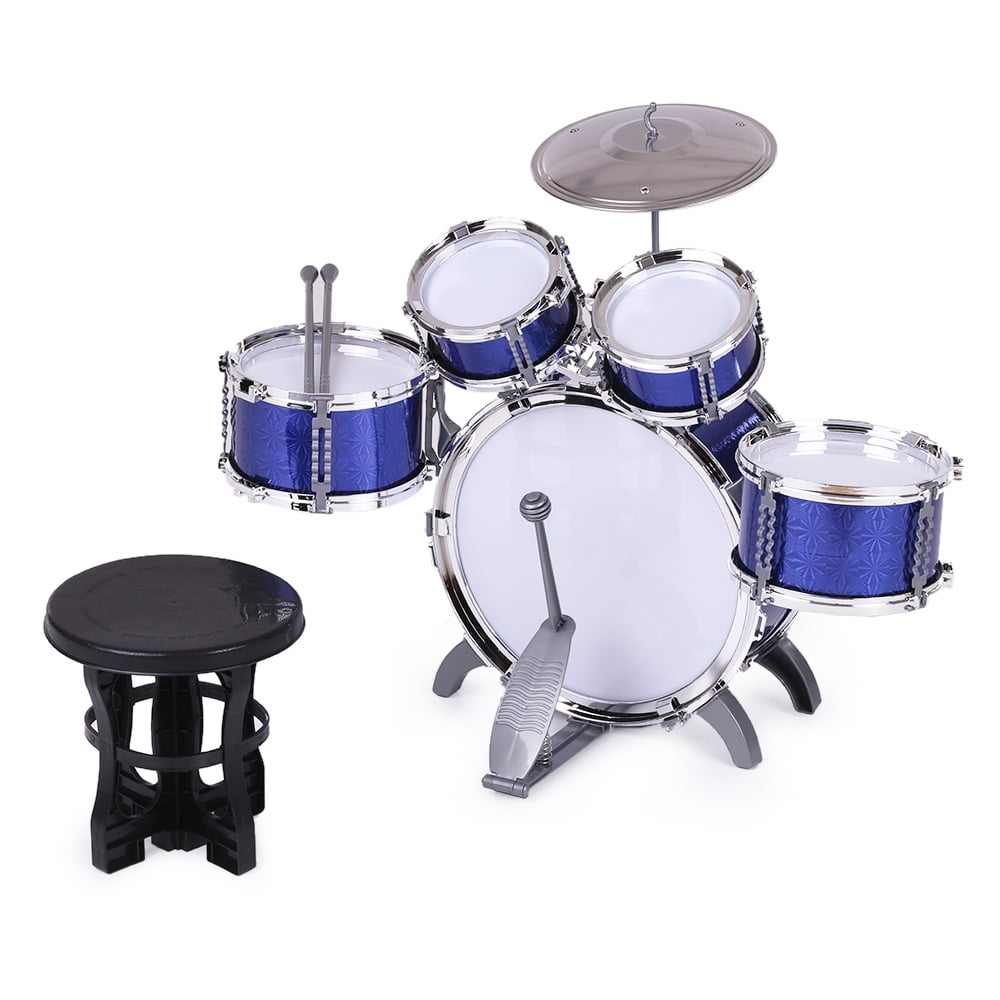 Blue Junior Drum Kit For Kids 5 Drums Set with Stool Childrens choose 