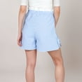 thumbnail image 6 of Women's Striped High Waist Shorts with Ruffle Paperbag Waistband Adjustable Drawstring and Side Bow Details - Blue, Small, 6 of 7