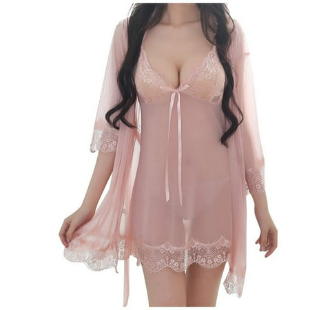 Midwennn Sexy Wireless Rimless Pajamas Lace Nightdress Silk Underwear Women Sleepwear (2) Body Stockings Lingerie