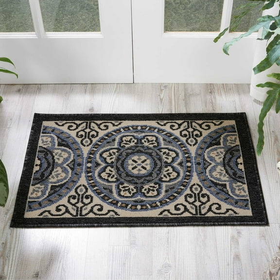 Nourison Caribbean Indoor/Outdoor Ivory/Charcoal 1'9" x 2'9" Area Rug, (2x3)