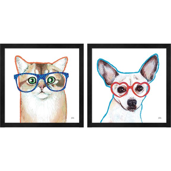 Great Art Now Bespectacled Pet A by Melissa Averinos, 2 Piece Framed Art Set Each 13"W x 13"H