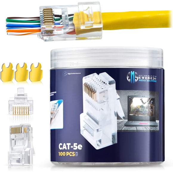 RJ45 Cat5 Cat5e Pass Through Connectors Pack of 100/Jar | EZ Crimp Connector UTP Network Unshielded Plug for Twisted